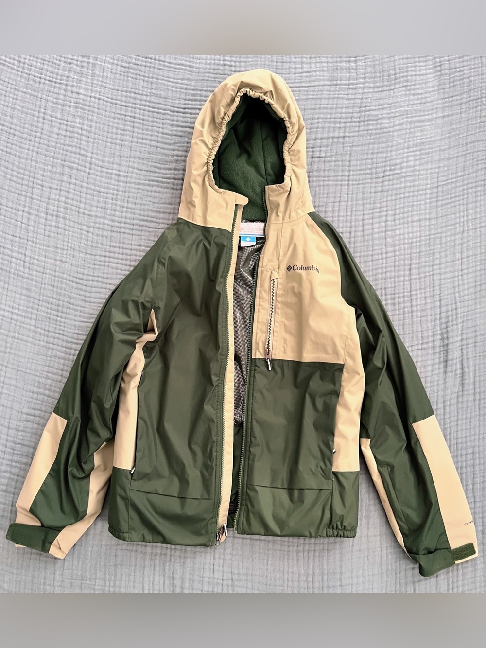 Columbia Kids Olive Green & Tan Hooded Rain Jacket